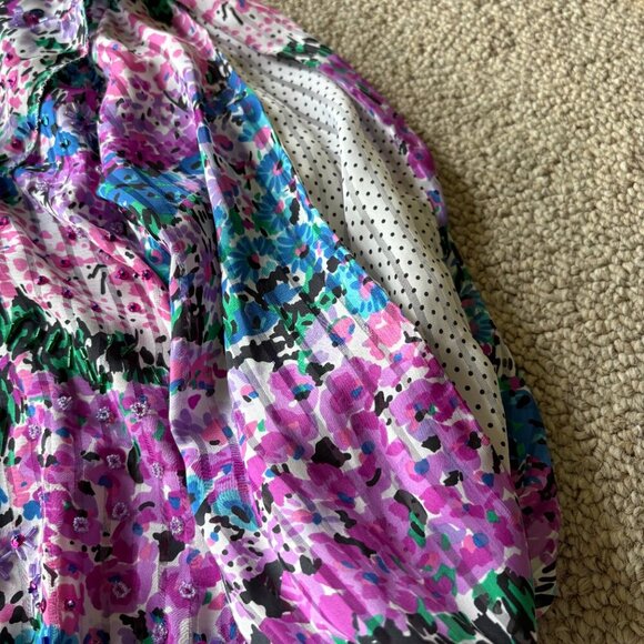 Vintage Diane Freis Georgette Dress | OSFM | 80s Boho Chic Beaded Pleated Polka - Picture 7 of 16